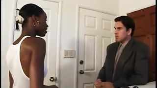 Black babe and a married, white guy are about to have sex in his home
