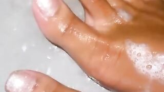 Black Honey Soaping up Messy Soles in the Shower