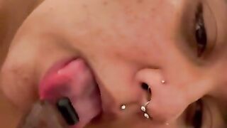 Cute Lightskin Sucks the Cum out of my Knob with Vibrating Tongue Ring