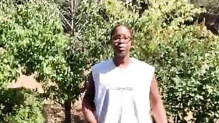 California black takes a void urine for us outside.  This ebony angel likes to void urine outside in nature for us