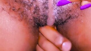 nineteen Years old Black with Unshaved Vagina having Legs Shaking Climax whilst Twat Fingering .