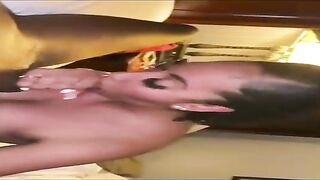 Lascivious brunette hair with large melons is sucking her step- brother's wang and waiting a facial jizz flow