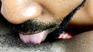 Bearded stud licks, pounds, and cums in large-butt girlfriend's hirsute twat... fart at the end...oops!