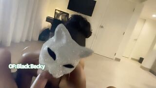 Masked Black Hawt French Maid Sloppy Oral-Job on All Fours- Ebony Becky