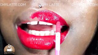 FULL BLACK LIPS RED LIPSTICK GIVING A KISS THROAT FETISH WORSHIP