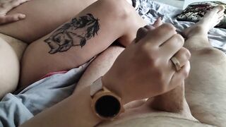 Teenie stepsister tugjob during the time that me watching porn tv