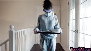 Uniformed black deepthroats BFs schlong until cum in throat