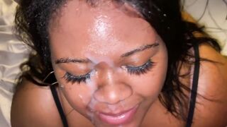 My Ebony cutie Facial spunk flow compilation! That Babe deepthroats Dad's BWC and likes the cum