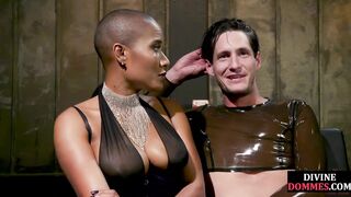 DIVINE WHORES - Nubian CFNM domme whips blindfolded sub in SADOMASOCHISM fun