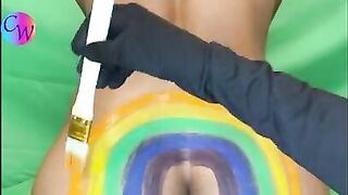 Black Large Butt Rainbow Painting Ass Shake
