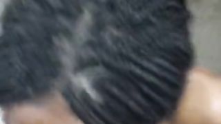 Petite Ebony Teen Sucks Dick then gets Facial