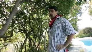 HUGE Tit Black MILF is Fucked Hard by Gardener's Big-dick Outdoor