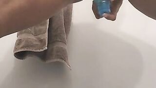 Black screwed by vibrator standing then squirting