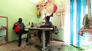 Exhibition of a public bang in the sewing workshop of a charming seamstress with her client that that babe enjoys jerking off his lengthy shlong by taking the measurements of the panties and the measurements which end in an unprecedented wank of fun