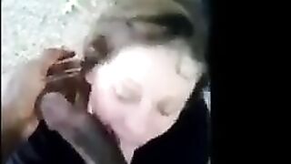 Wife sucked ebony knob by the outdoor! Cuckold!