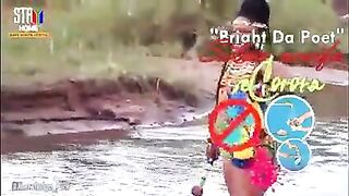 Topless South Afro gal with giant butt yelling by river