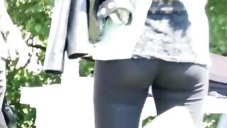 Firm butt and belt in ebony tights