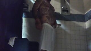 Prison shower.. jerking off lengthy white weenie until ejaculation..
