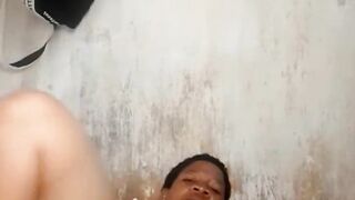 Fingering my chocolate hairless vagina during the time that in panty