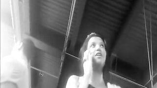 Tattooed brunette hair teen upskirted