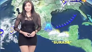 Raven-haired girl wears a short suit on TV
