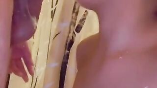 Sexy sloppy oral-job in shower by step sis