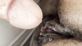 Hirsute ebony cunt getting some white dong