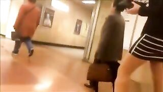 Hot legs upskirted in subway