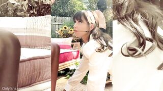 Skin Diamond and Riley Reid get kinky in the garden and get squirt all over Skin's boy sub.