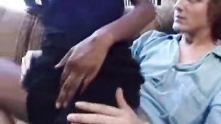 Long Legged Ebony Model Takes on White Cock