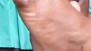 Oiled Black feet w/ tease of taut cunt