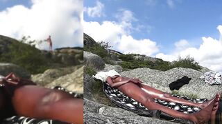 Lustful chap spies on the tanned cutie masturbating her love button