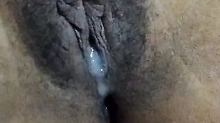 Creampied and I play with my moist vagina
