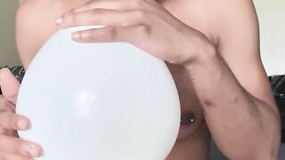 Balloon fetish with Black step sis