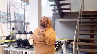 Erotic Black big beautiful woman receptionist shows off all her glamorous holes and makes her Cunt Squirt