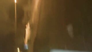 Playing with my curly cunt in front of street!