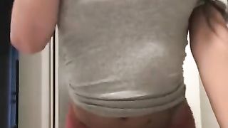 Solo Girl Aaliyah Hadid Lifts up her Shirt as she Brushes Teeth