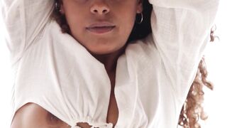 Small ebony teen model Agatha posing in sexy raiment and disclosed fantastic large butt