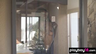 Ardent black cutie Victoria Antoinette discloses her taut ebony cunt