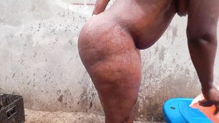 Taking a baths in the back of the abode during the time that the neighbour watches me