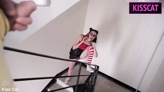 Playgirl Sucks a Neighbour's Jock in the Entrance when Talking to Spouse