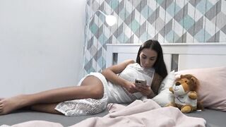 Hawt Small Taut Vagina Brunette hair College Cutie in an Elegant Good White Costume out of Underclothes plays with a Shlong