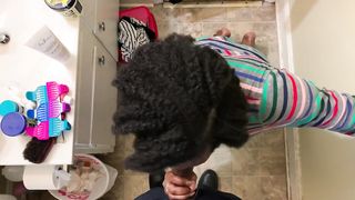 Ebony Stepsister Tops me off before Work and Swallows