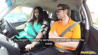 Fake Driving School - Black big beautiful woman takes off her LARGE PANTS and has sex in a car