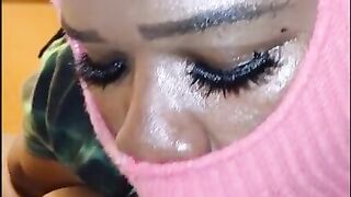 Super sloppy unfathomable mouth fellatio from masked Jersey hotty