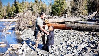 Black teen Simone Ryder got scared by a bear in the woods and Rick Ruff saves her with cum