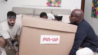 Pleasant teen Mell Blanco plays with three large jocks then enjoys some intensive double penetration