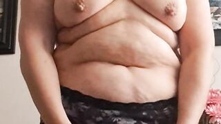 Stepmom showing her flowery pants on camera, stepson likes it