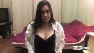Raven-haired housewife intensive stimulates her clitoris and cums