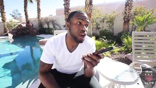 Brunette hair Alli Ebony Got BBC By The Pool! Rome Cums On Her Butt!